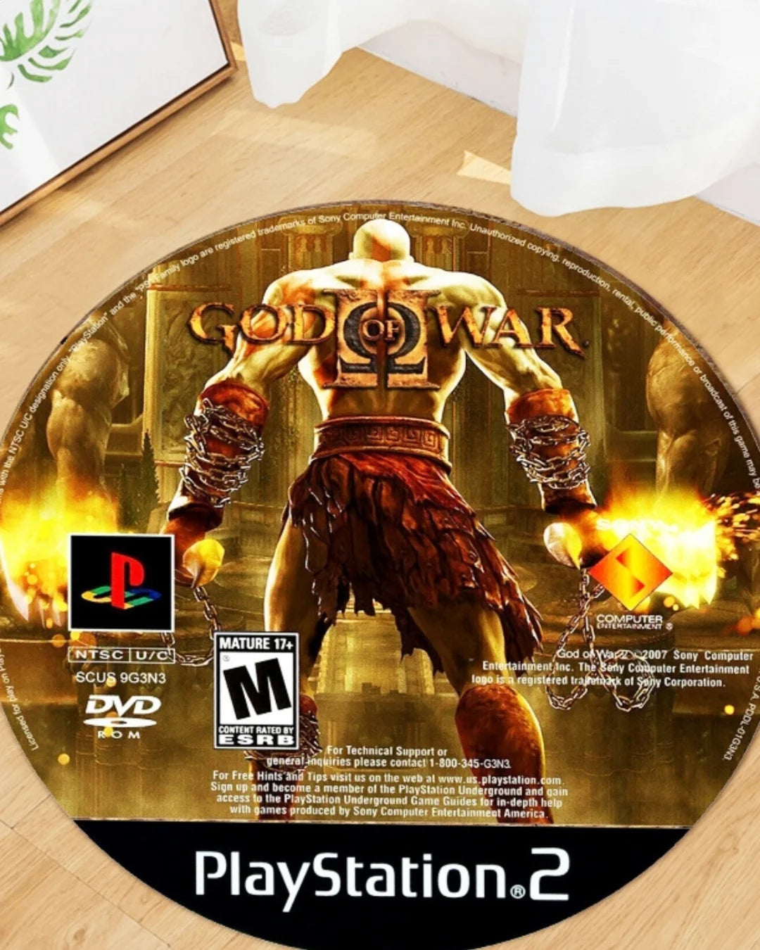God of War PS2 CD Tasarımlı Halı – Kaymaz Taban, Süngerli Yüzey, Makinede Yıkanabilir
