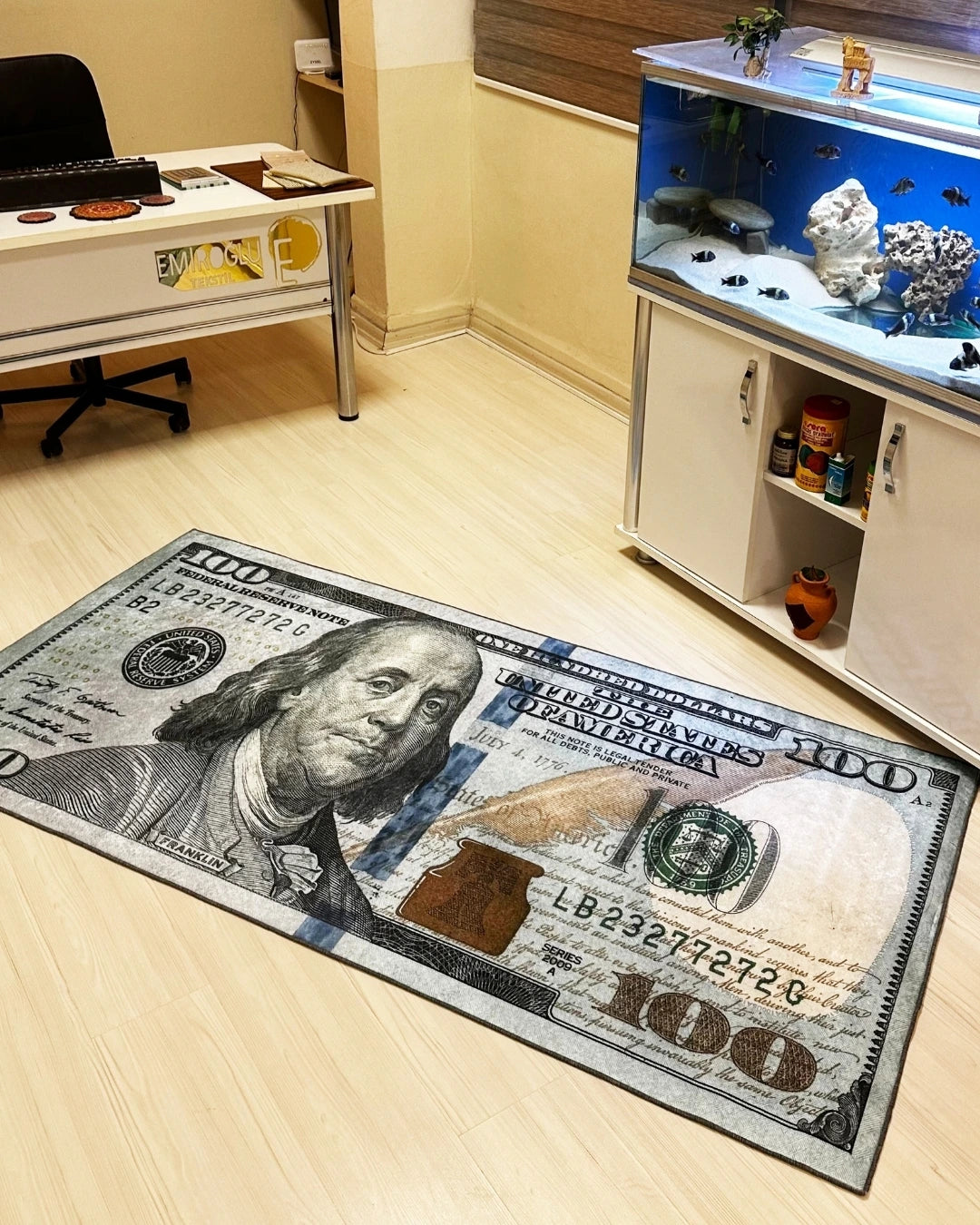 Gerçek 100 Dolar Şeklinde Kaymaz Taban Dijital Baskı Yıkanabilir Halı1