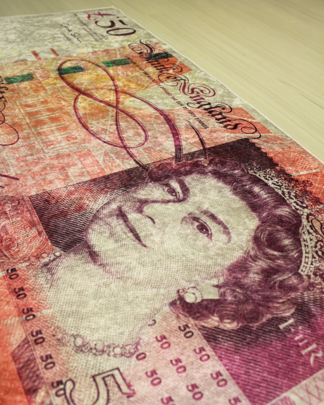 Gerçek 50 Pound Sterlin Şeklinde Kaymaz Taban Dijital Baskı Yıkanabilir Halı