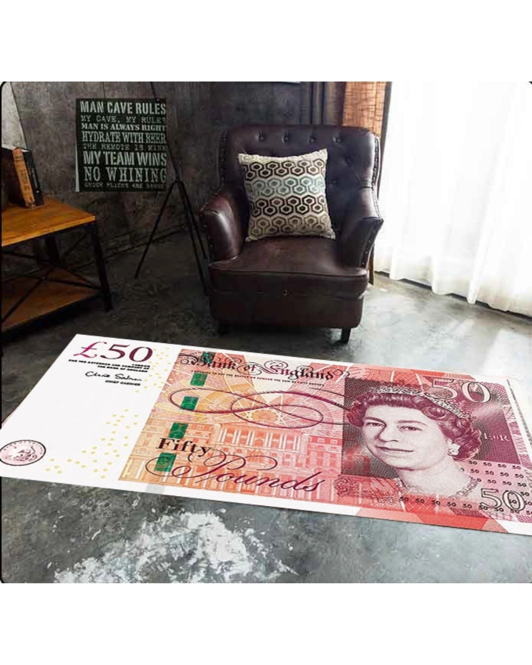 Gerçek 50 Pound Sterlin Şeklinde Kaymaz Taban Dijital Baskı Yıkanabilir Halı2