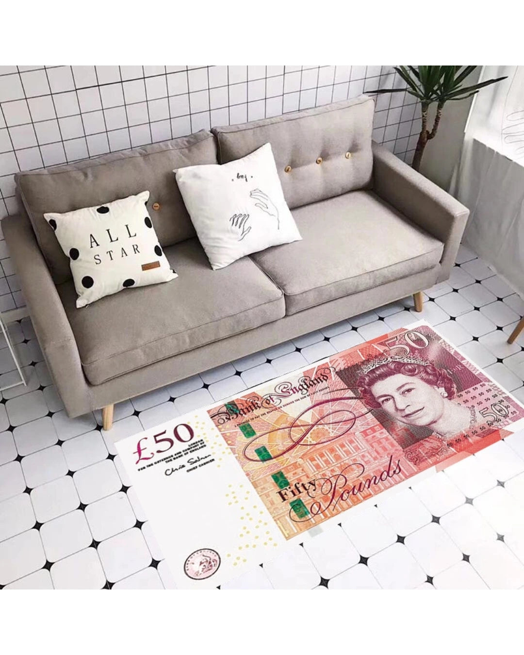 Gerçek 50 Pound Sterlin Şeklinde Kaymaz Taban Dijital Baskı Yıkanabilir Halı1