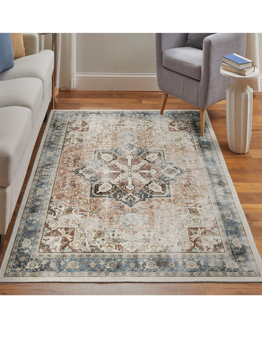 Modern Otantik Silme Desenli Halı – Kaymaz Taban, Süngerli Yüzey, Makinede Yıkanabilir (FR05)