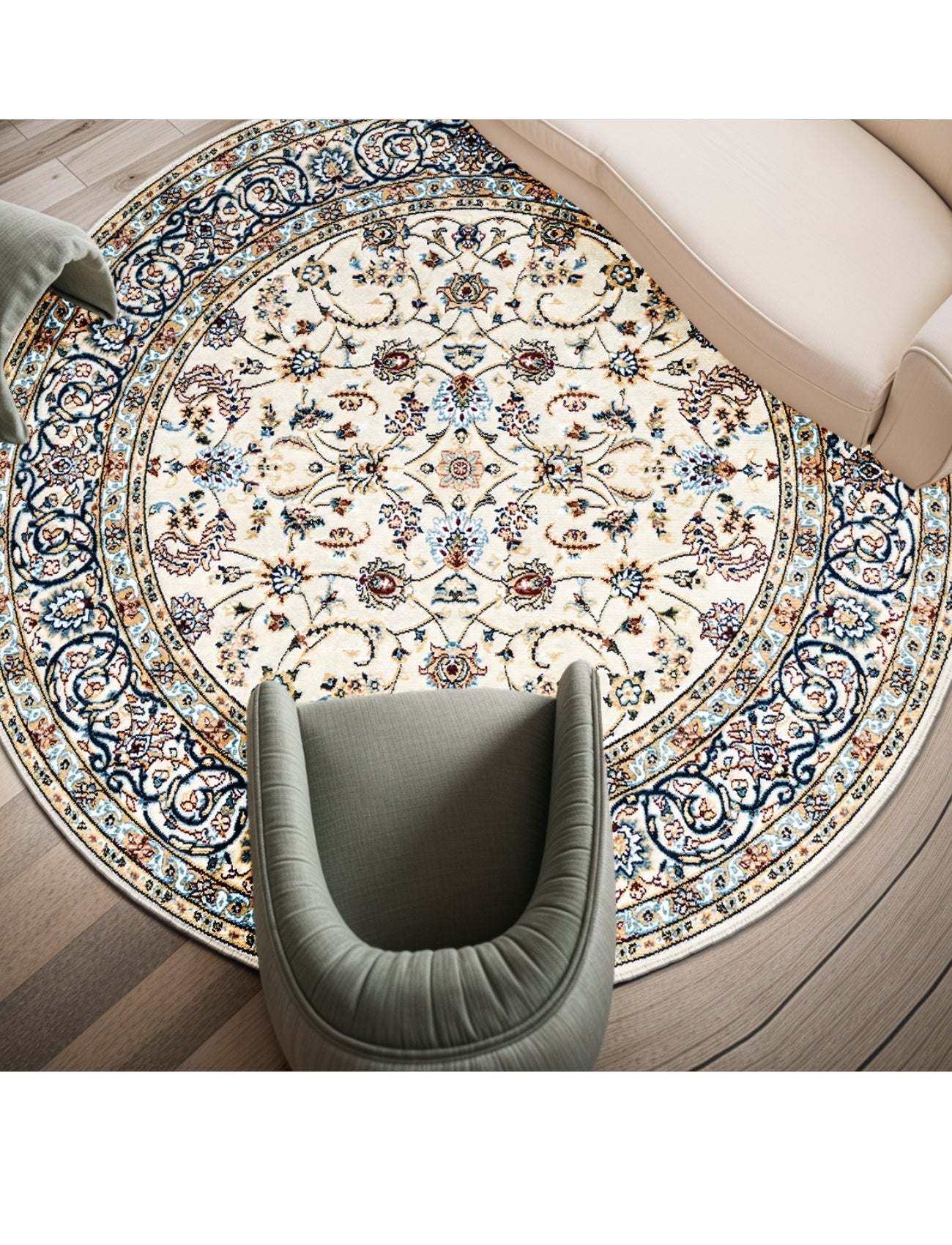 Modern Otantik Renkli Motif Yuvarlak Halı – Kaymaz Taban, Süngerli Yüzey, Makinede Yıkanabilir ( EMR5-FR22 )