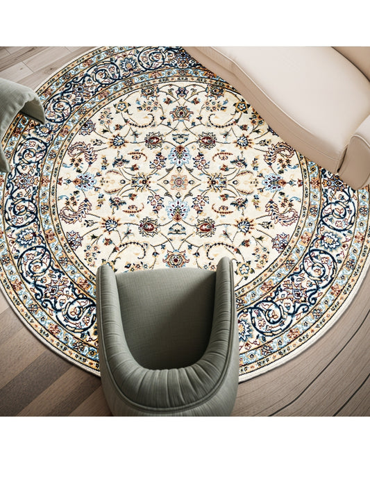 Modern Otantik Renkli Motif Yuvarlak Halı – Kaymaz Taban, Süngerli Yüzey, Makinede Yıkanabilir ( EMR5-FR22 )