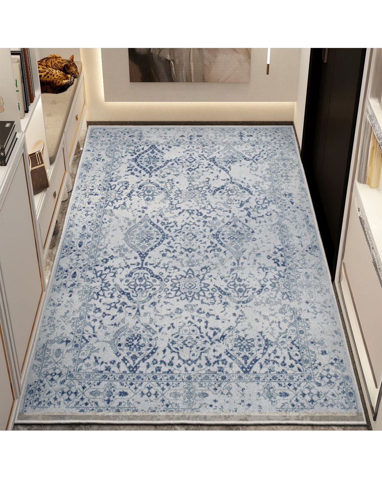 Otantik Çizgisel Desenli Salon Halısı – Kaymaz Taban, Makinede Yıkanabilir