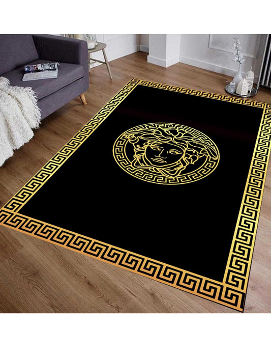Medusa Motif Gold-Siyah Versace Halı – Kaymaz Taban, Makinede Yıkanabilir