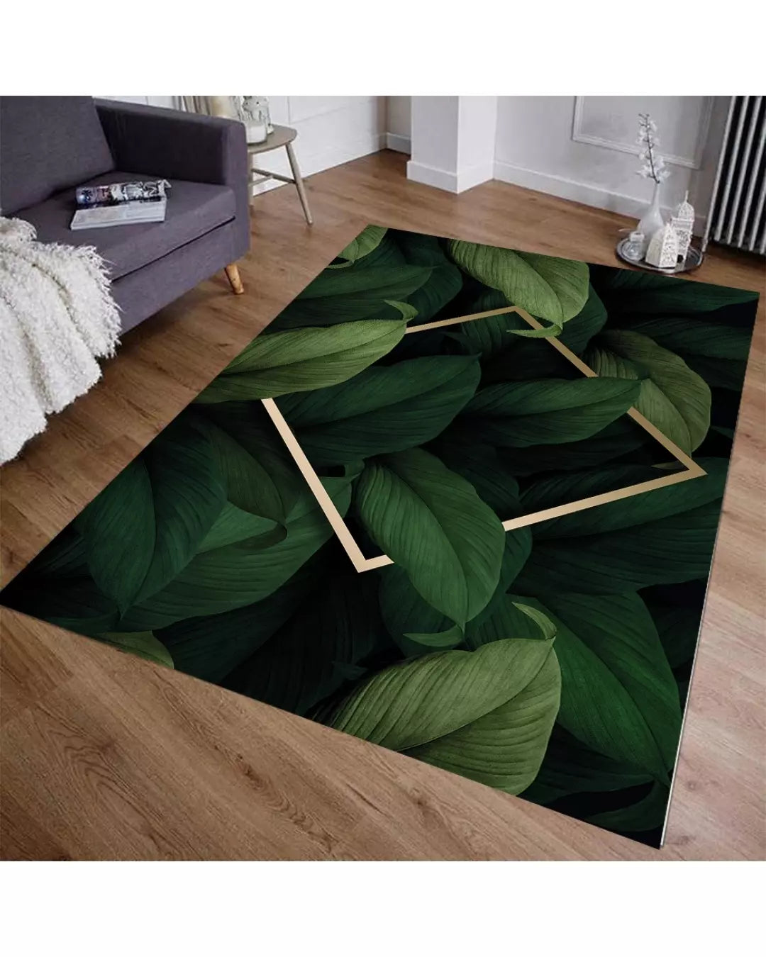 3D Yaprak Desenli Halı – Kaymaz Taban, Süngerli Yüzey, Makinede Yıkanabilir