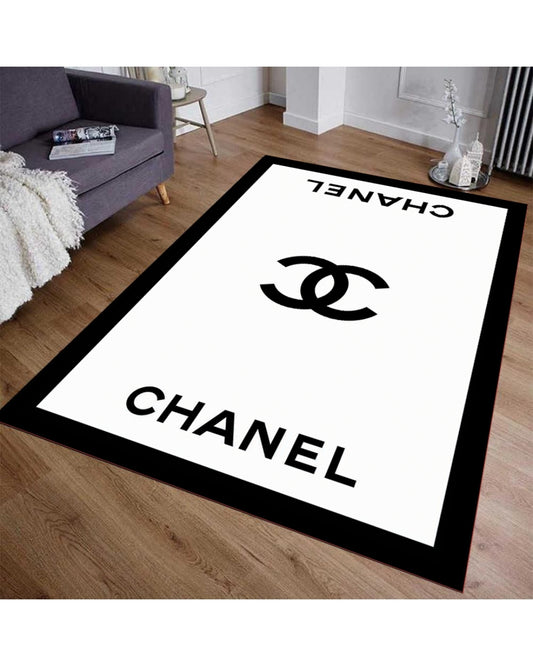 Krem Zemin Marka Logolu Deri Taban Dijital Baskı Chanel Halı