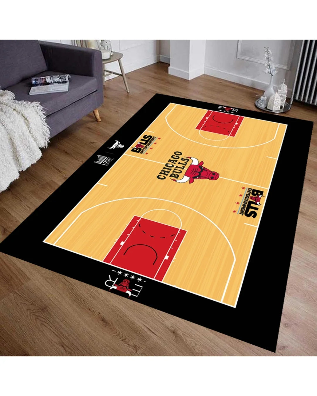 Chicago Bulls NBA Sahası Şeklinde Dijital Baskı Halı – Kaymaz Taban, Yıkanabilir