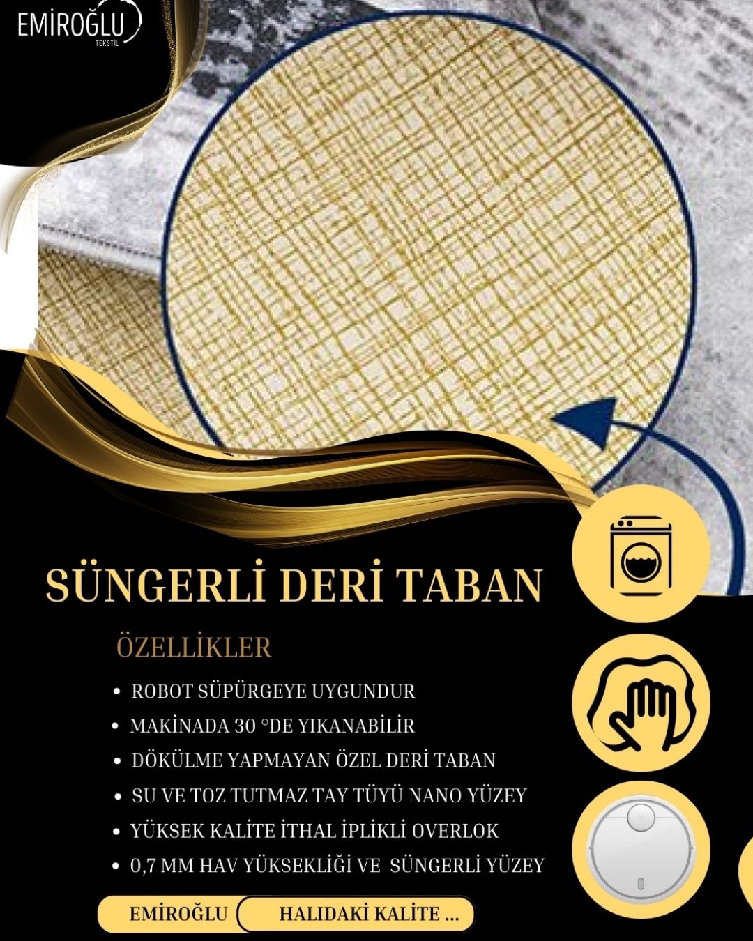 Medusa Motifli Gold-Siyah Deri Taban Dijital Baskı Versace Halı 2