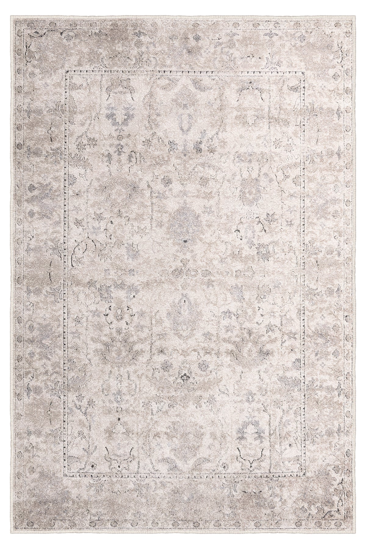 Modern Otantik Krem Desenli Salon Halısı – Kaymaz Taban, Makinede Yıkanabilir