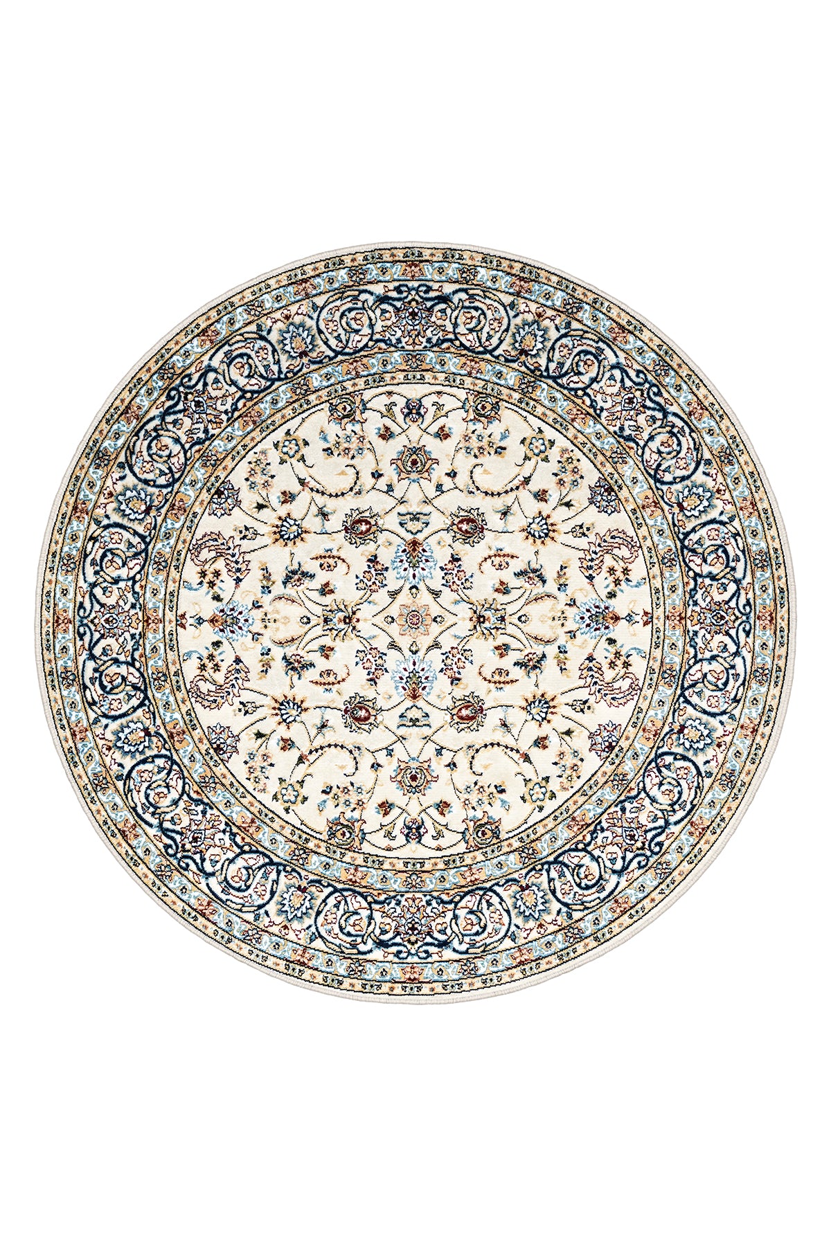 Modern Otantik Renkli Motif Yuvarlak Salon Halısı – Kaymaz Taban, Makinede Yıkanabilir