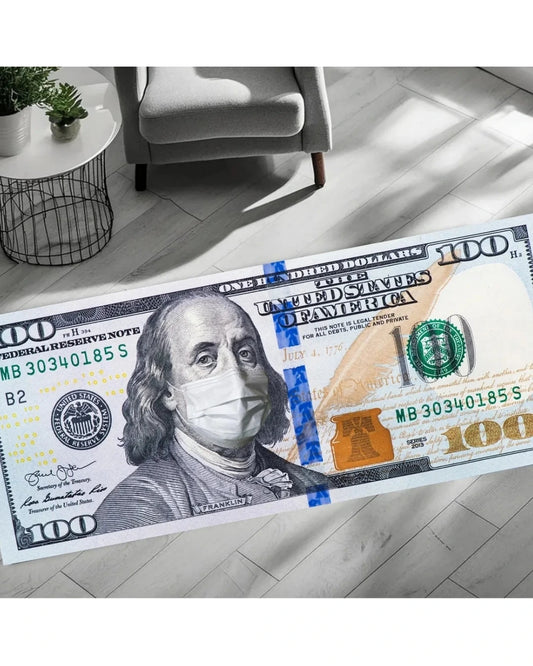 Gerçek Korona Maskeli 100 Dolar Şeklinde Kaymaz Taban Dijital Baskı Yıkanabilir Halı111