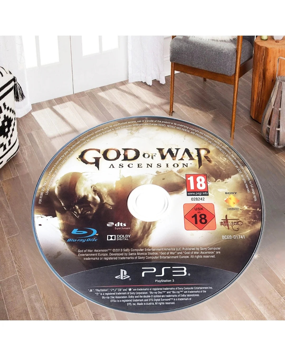 God of War Ascension PS3 CD Tasarımlı Halı – Kaymaz Taban, Süngerli Yüzey, Yıkanabilir