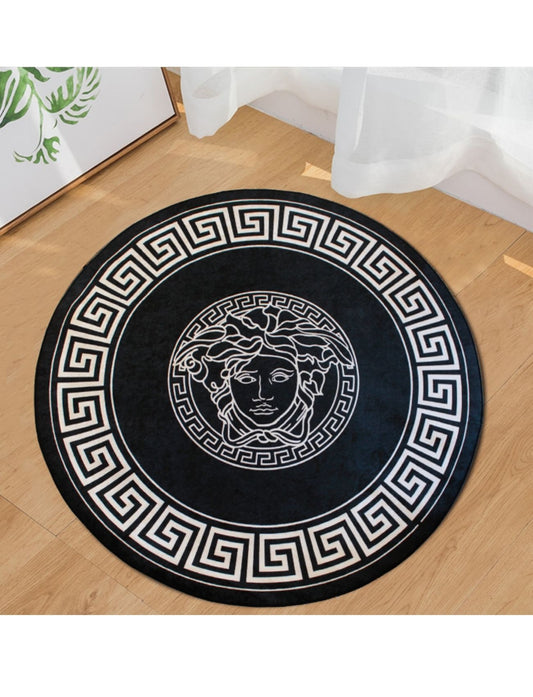 Medusa Motif Yuvarlak Siyah Versace Halı – Kaymaz Taban, Makinede Yıkanabilir