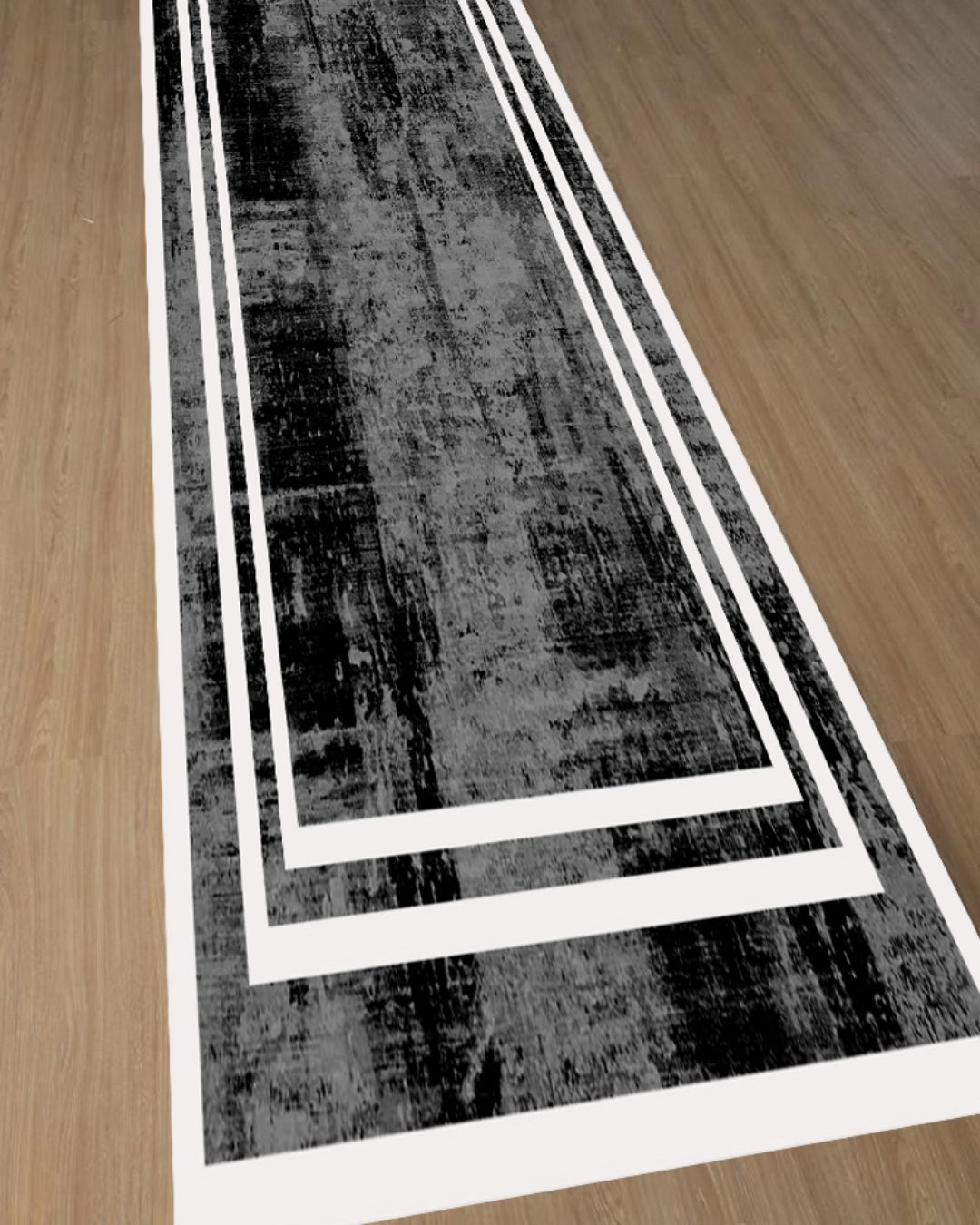 Siyah Zemin Beyaz Şerit Özel Süngerli Yüzey Kaymaz Taban Yolluk / Halı