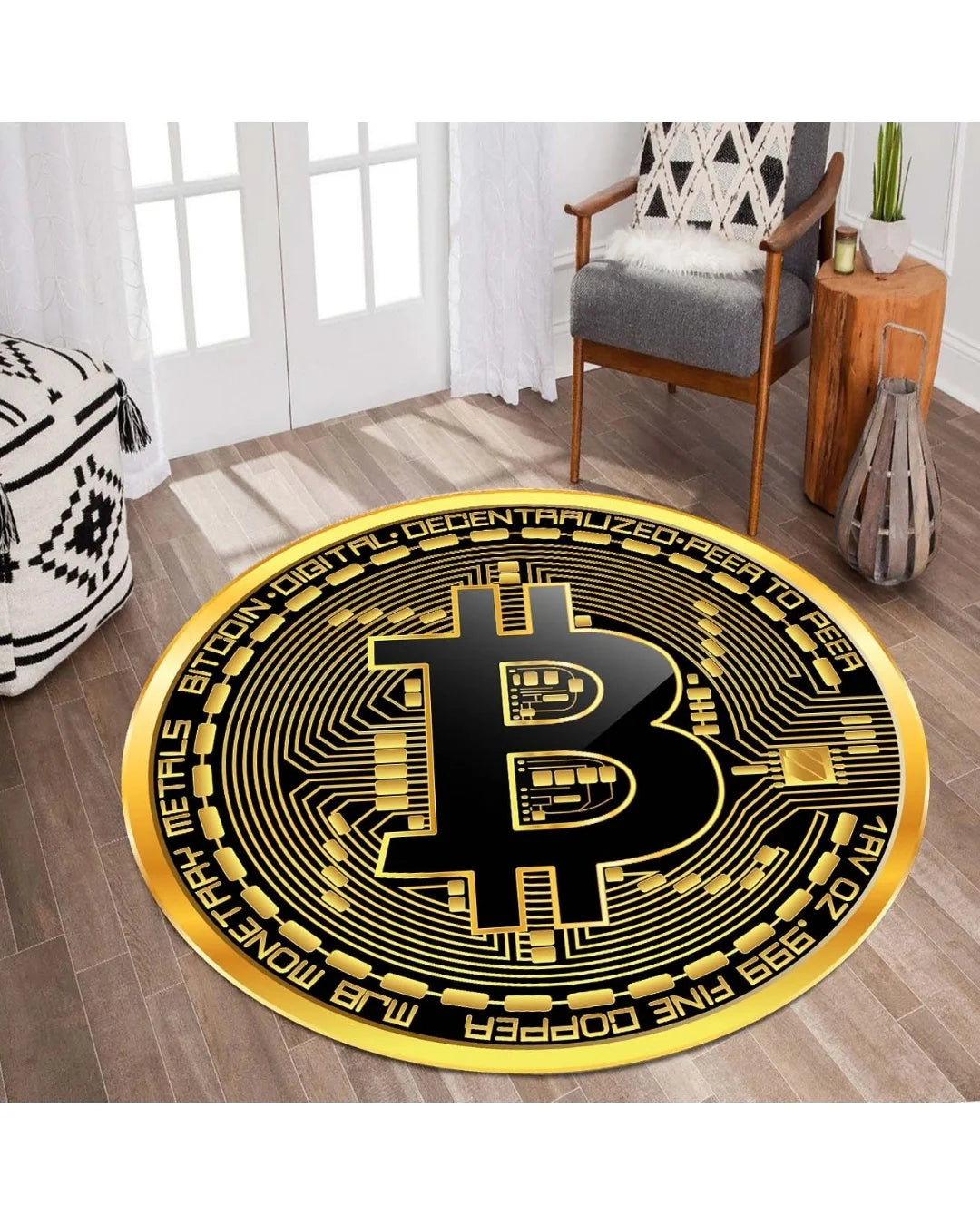 Bitcoin Para Şeklinde Dijital Baskı Halı – Kaymaz Tabanlı, Süngerli Yüzeyli, Yıkanabilir