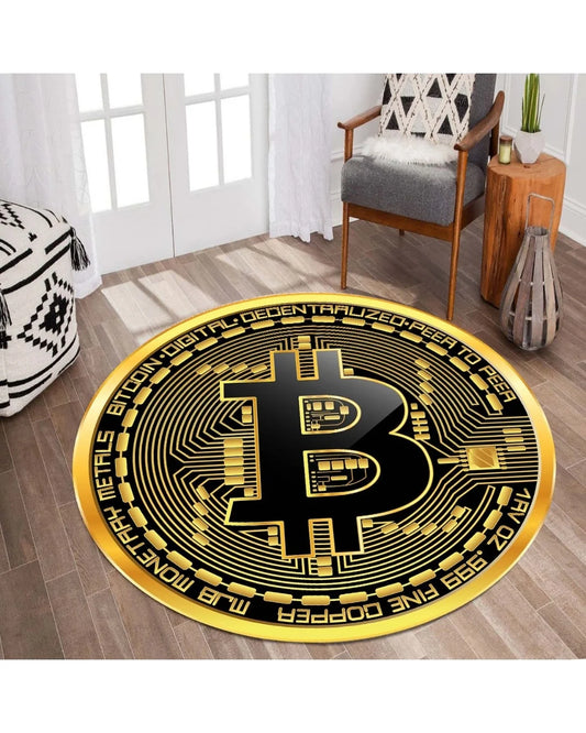 Bitcoin Para Şeklinde Dijital Baskı Halı – Kaymaz Tabanlı, Süngerli Yüzeyli, Yıkanabilir