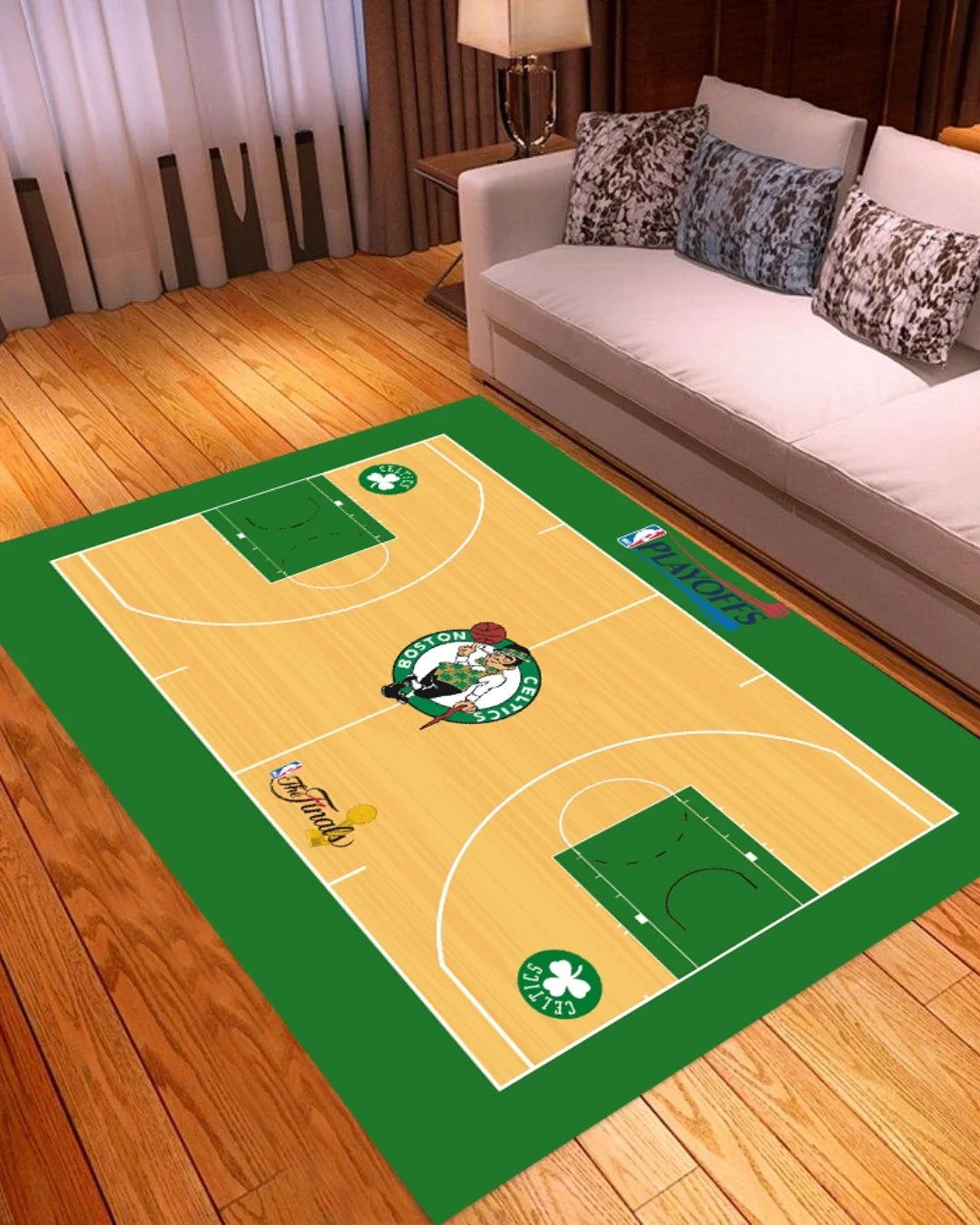 Boston Celtics NBA Sahası Şeklinde Dijital Baskı Halı – Kaymaz Taban, Yıkanabilir1