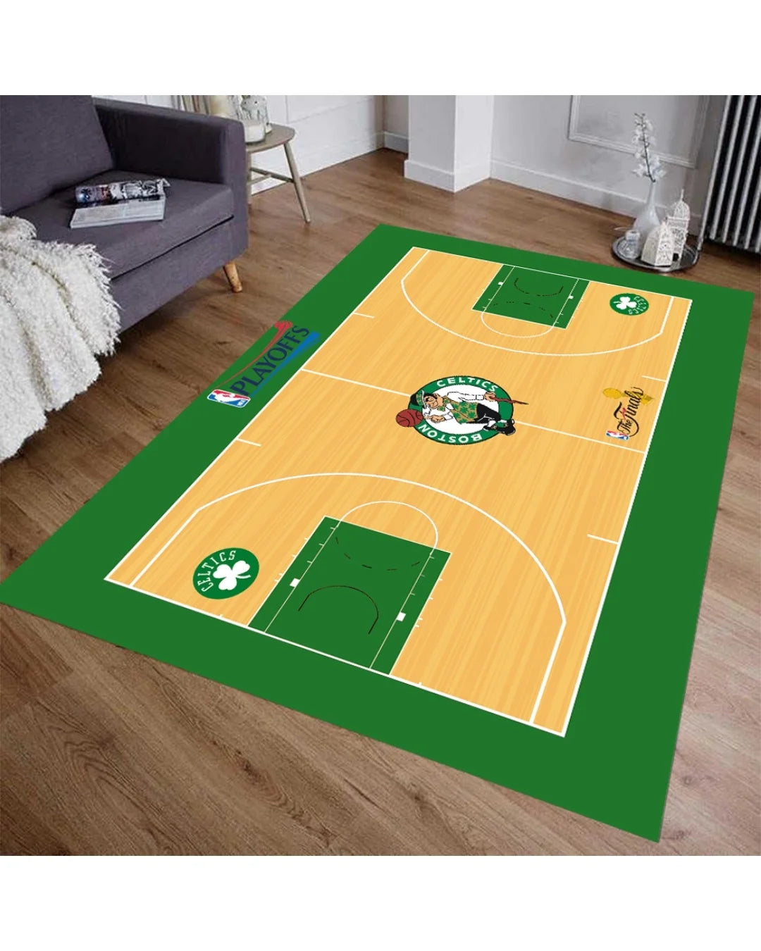 Boston Celtics NBA Sahası Şeklinde Dijital Baskı Halı – Kaymaz Taban, Yıkanabilir