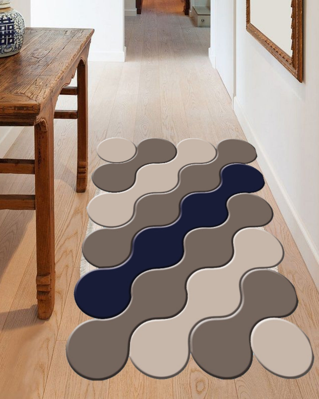 Dairesel Desenli Renkli Halı – Deri Taban, Süngerli Yüzey, Makinede Yıkanabilir5