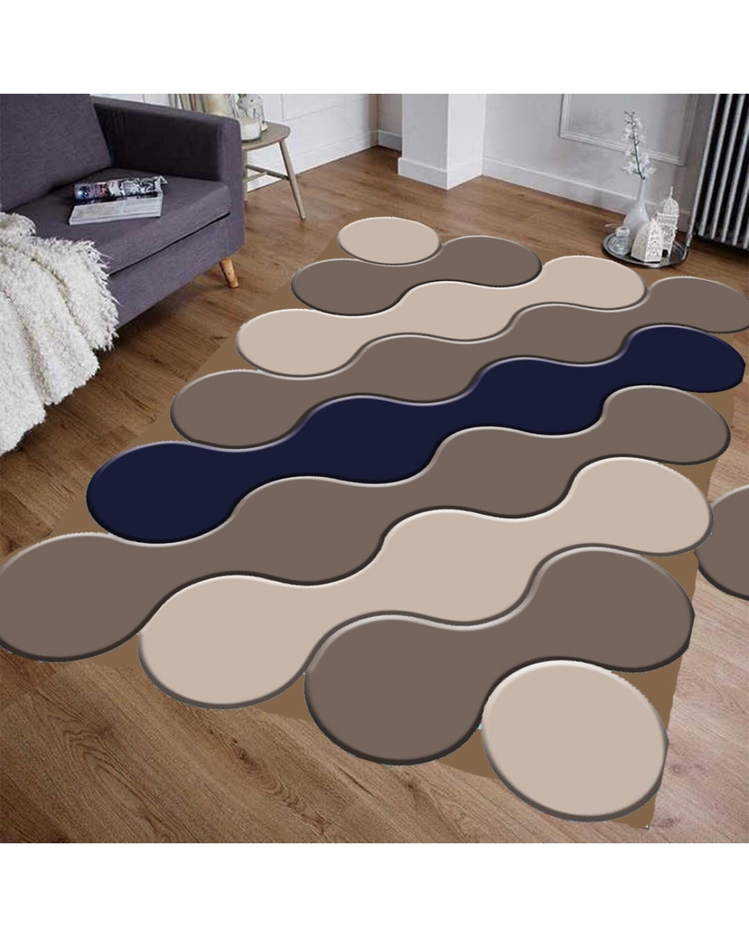 Dairesel Desenli Renkli Halı – Deri Taban, Süngerli Yüzey, Makinede Yıkanabilir