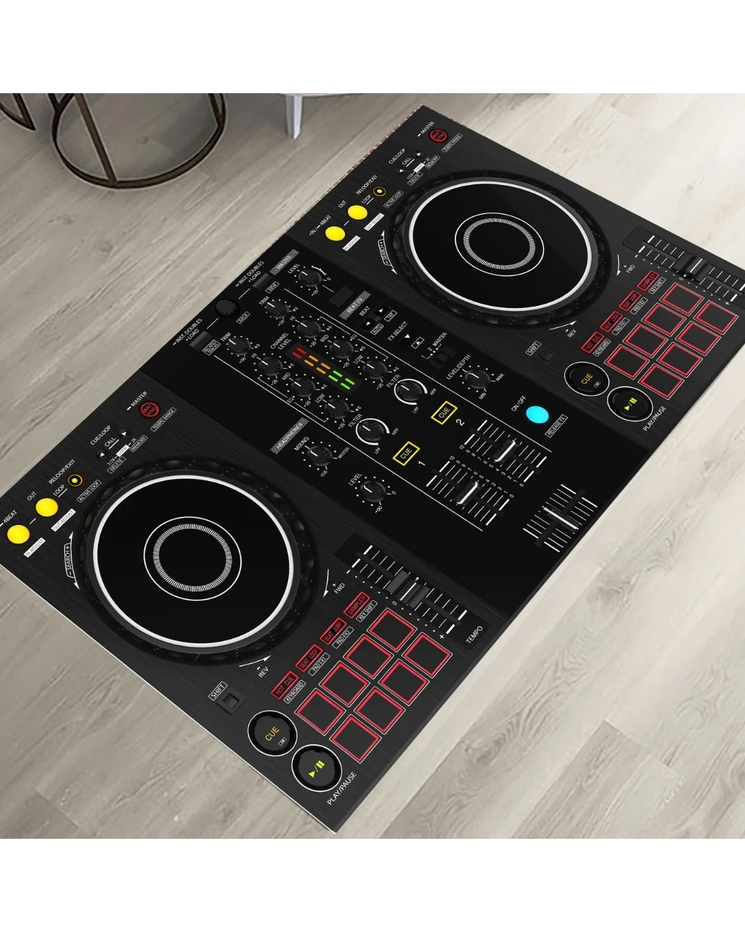 Gerçek DJ Turntable Setup Şeklinde Dijital Baskı Halı – Kaymaz Tabanlı, Yıkanabilir