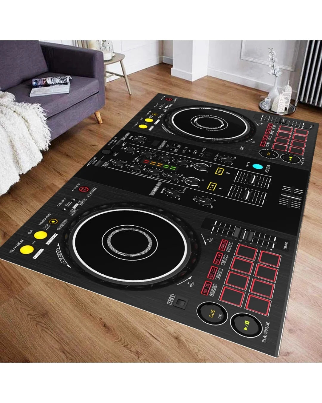 Gerçek DJ Turntable Setup Şeklinde Dijital Baskı Halı – Kaymaz Tabanlı, Yıkanabilir2