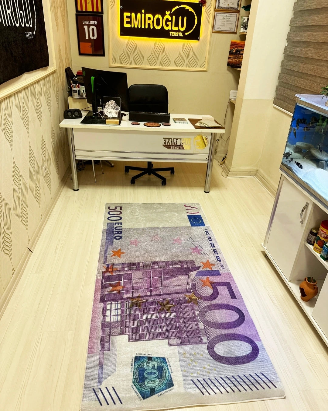 Gerçek 500 Euro Şeklinde Kaymaz Taban Dijital Baskı Yıkanabilir Halı
