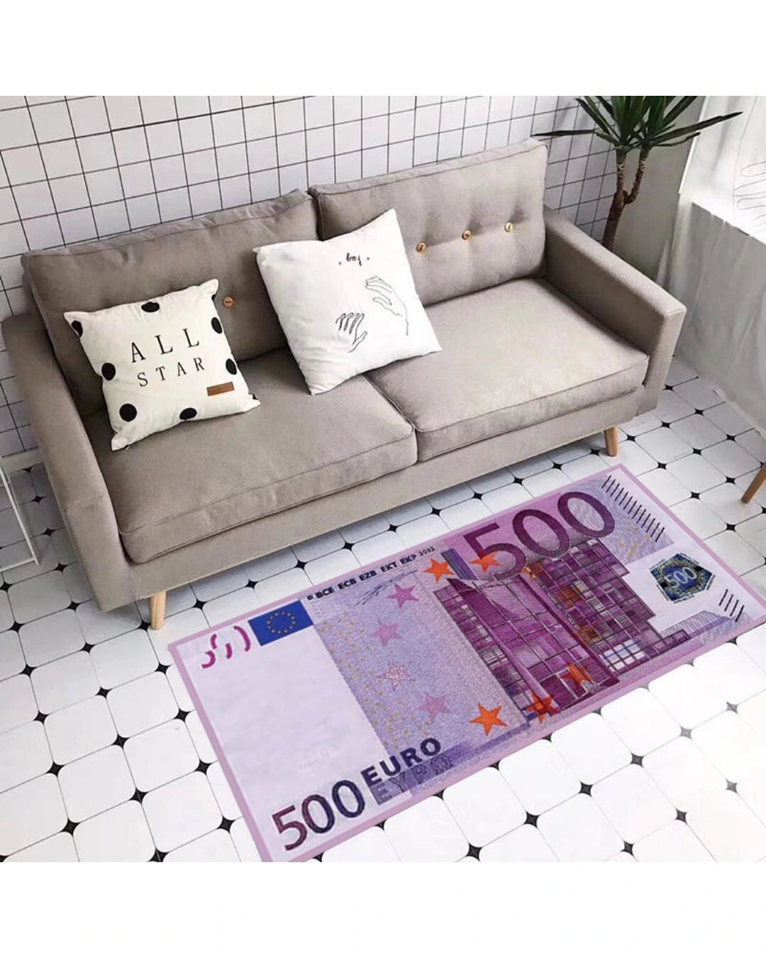 Gerçek 500 Euro Şeklinde Kaymaz Taban Dijital Baskı Yıkanabilir Halı4