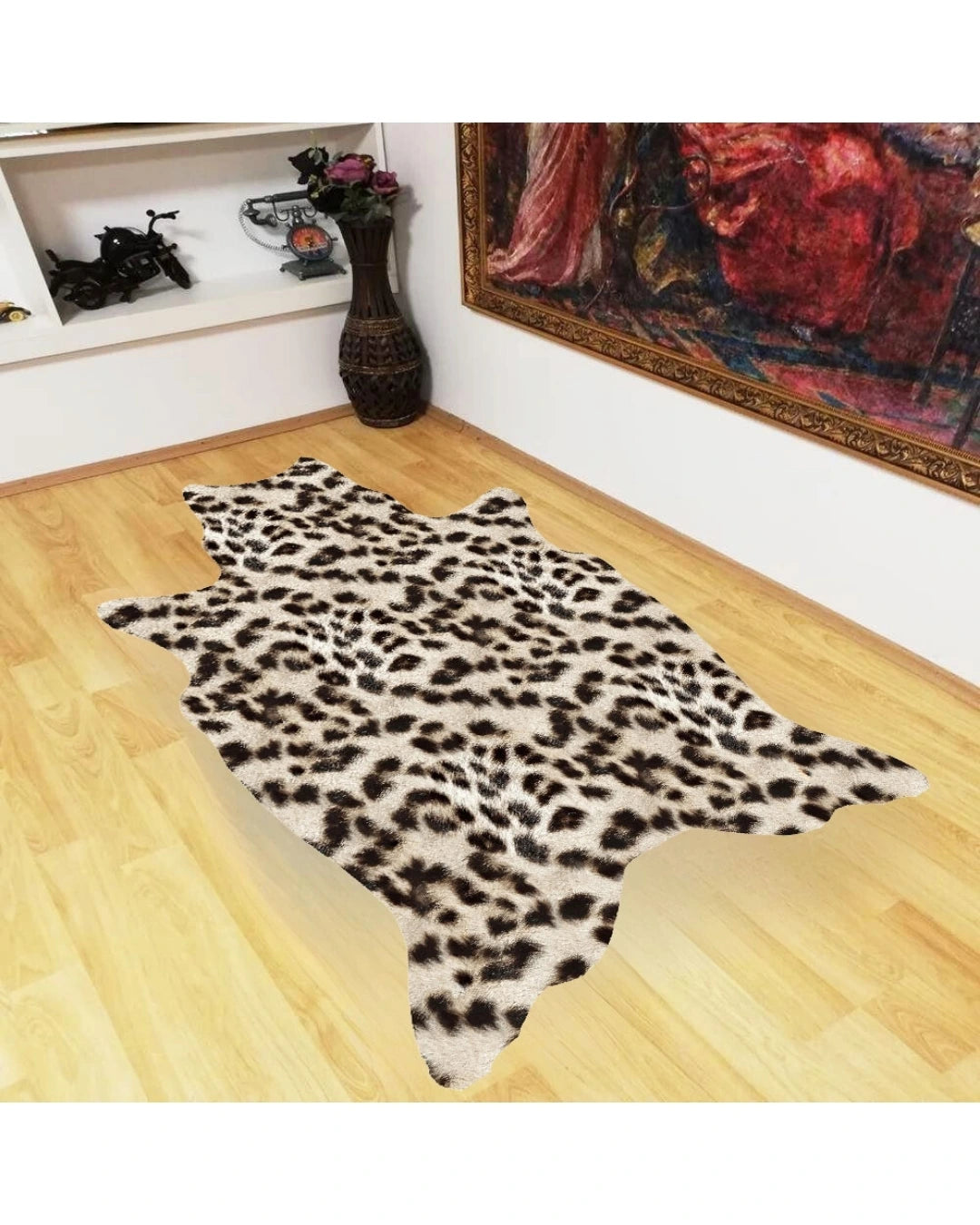 Gerçek Leopar Postu Şeklinde Özel Kesim Dijital Baskı Deri Tabanlı Yıkanabilir Halı