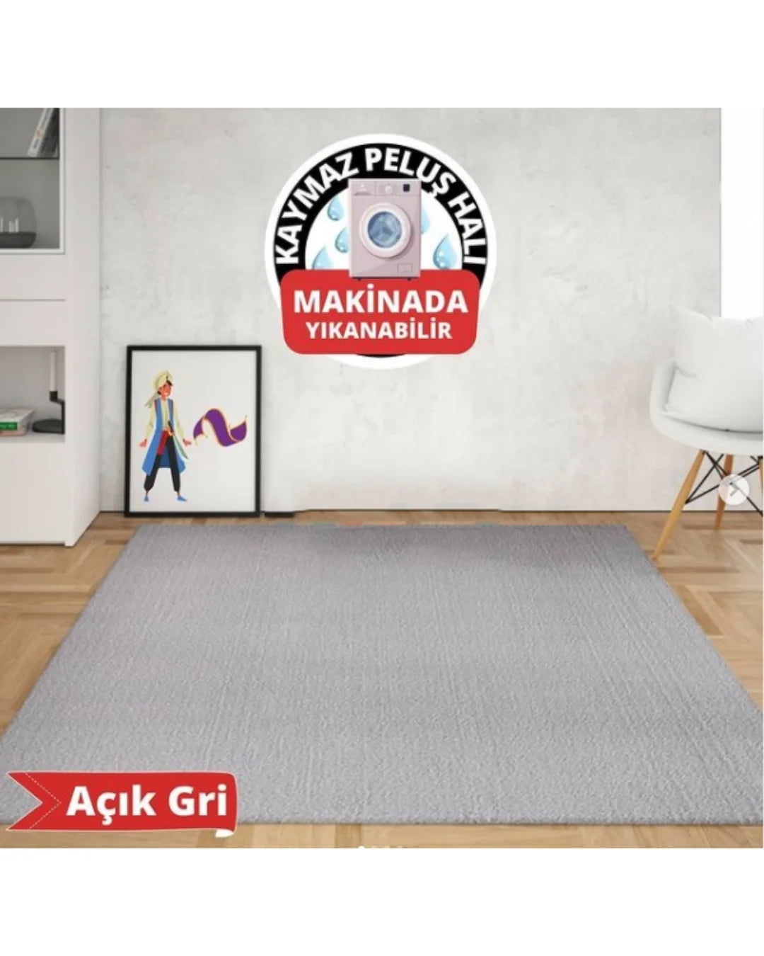 Özel Orijinal Gri Renk Peluş Yüzeyli Kaymaz Taban Peluş Halı