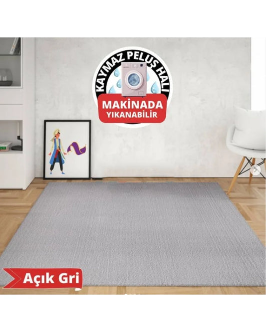 Özel Orijinal Gri Renk Peluş Yüzeyli Kaymaz Taban Peluş Halı