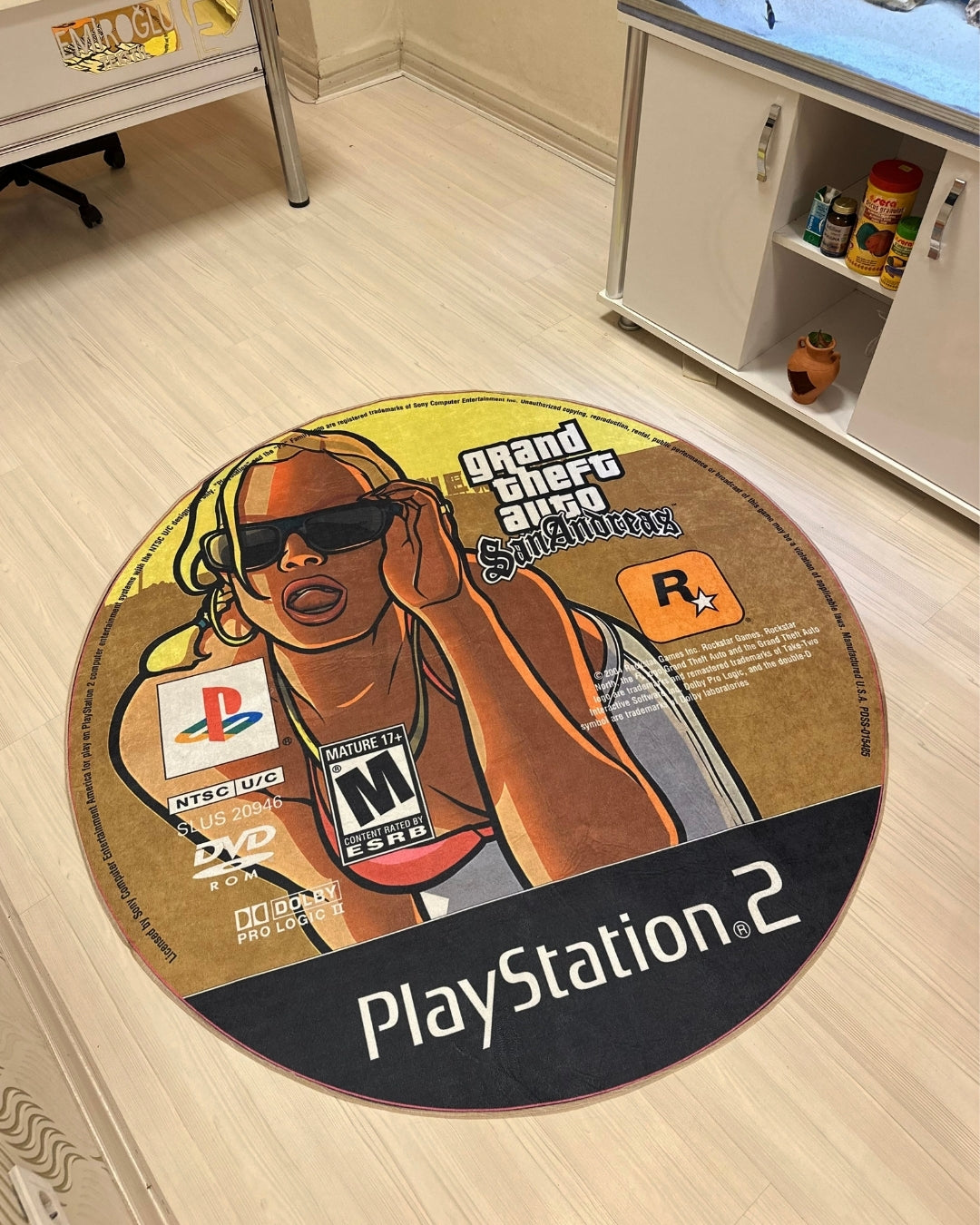 Gerçek GTA San Andreas Oyun CD’si Şeklinde Kaymaz Taban Dijital Baskı Yıkanabilir Halı2