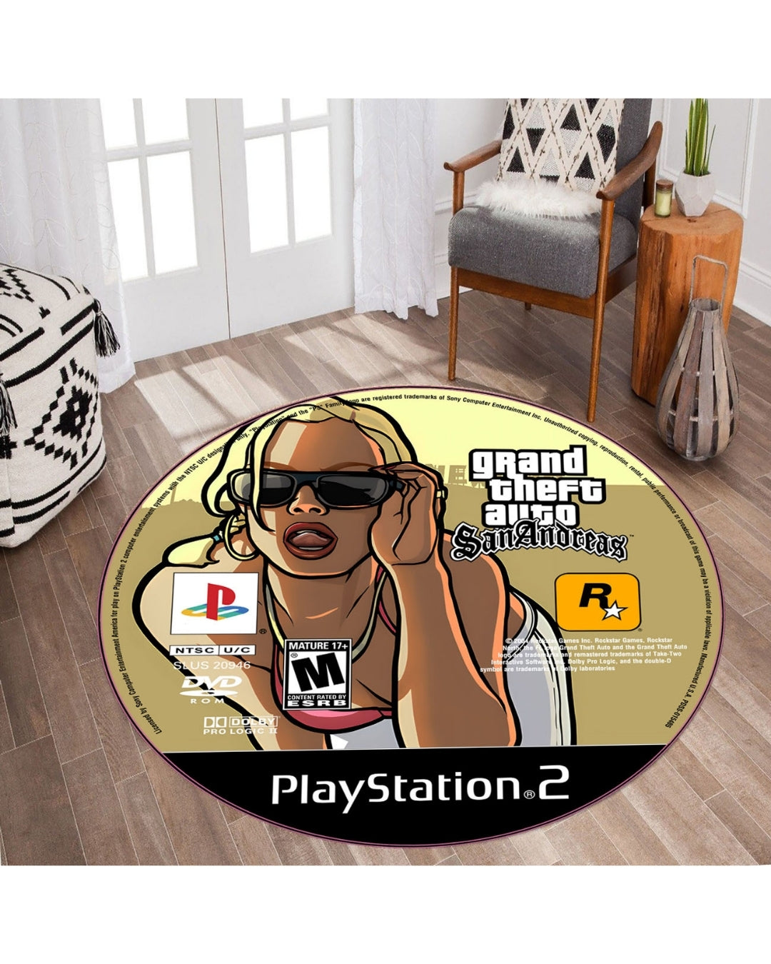 Gerçek GTA San Andreas Oyun CD’si Şeklinde Kaymaz Taban Dijital Baskı Yıkanabilir Halı