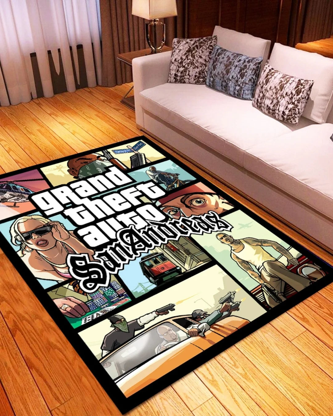 GTA San Andreas Görselli Halı – Kaymaz Taban, Süngerli Yüzey, Yıkanabilir Gamer Halı1