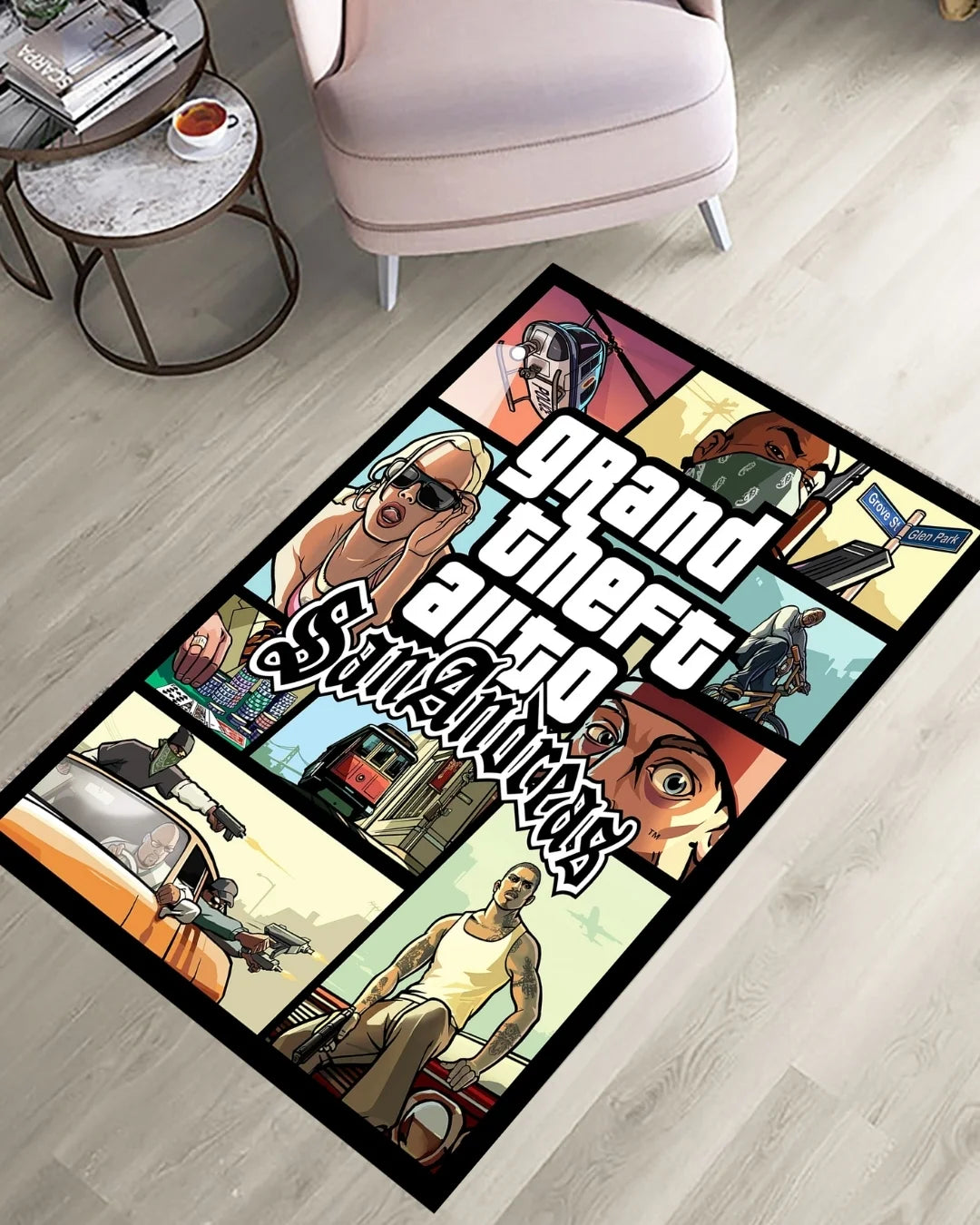 GTA San Andreas Görselli Halı – Kaymaz Taban, Süngerli Yüzey, Yıkanabilir Gamer Halı2