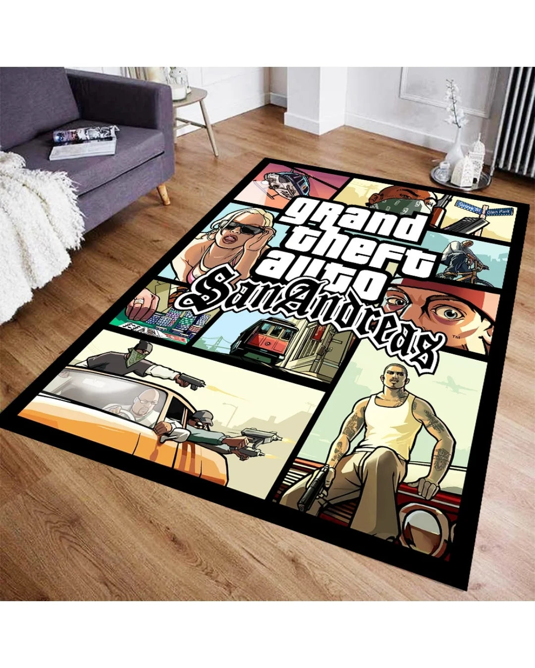 GTA San Andreas Görselli Halı – Kaymaz Taban, Süngerli Yüzey, Yıkanabilir Gamer Halı