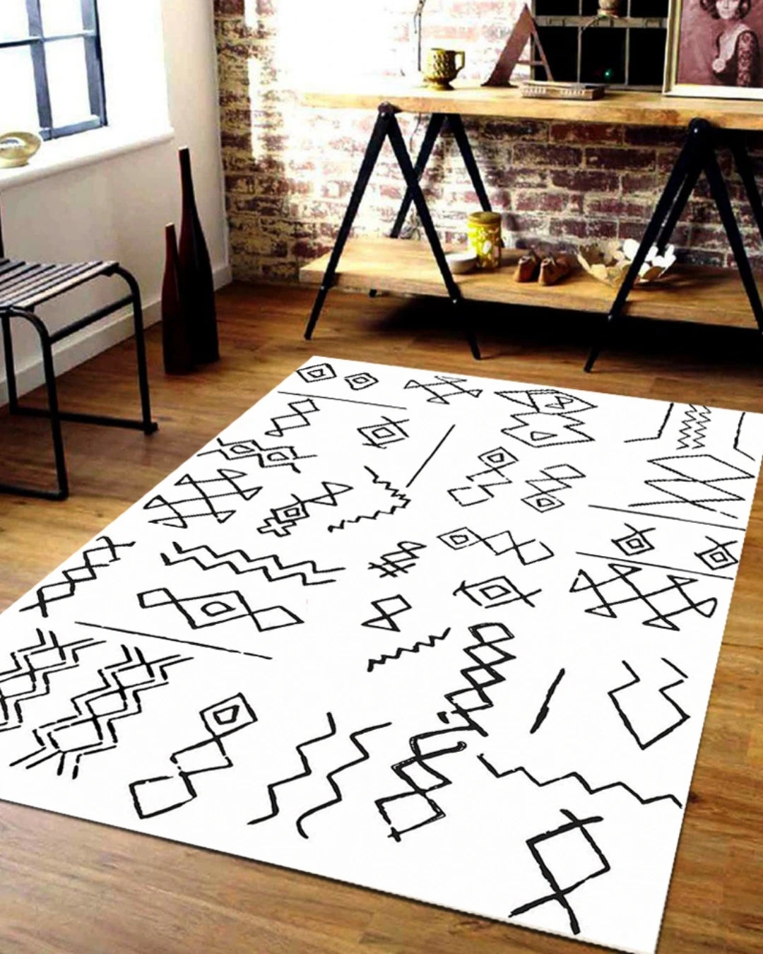 İskandinav Motifli Halı – Kaymaz Taban, Süngerli Yüzey, Makinede Yıkanabilir