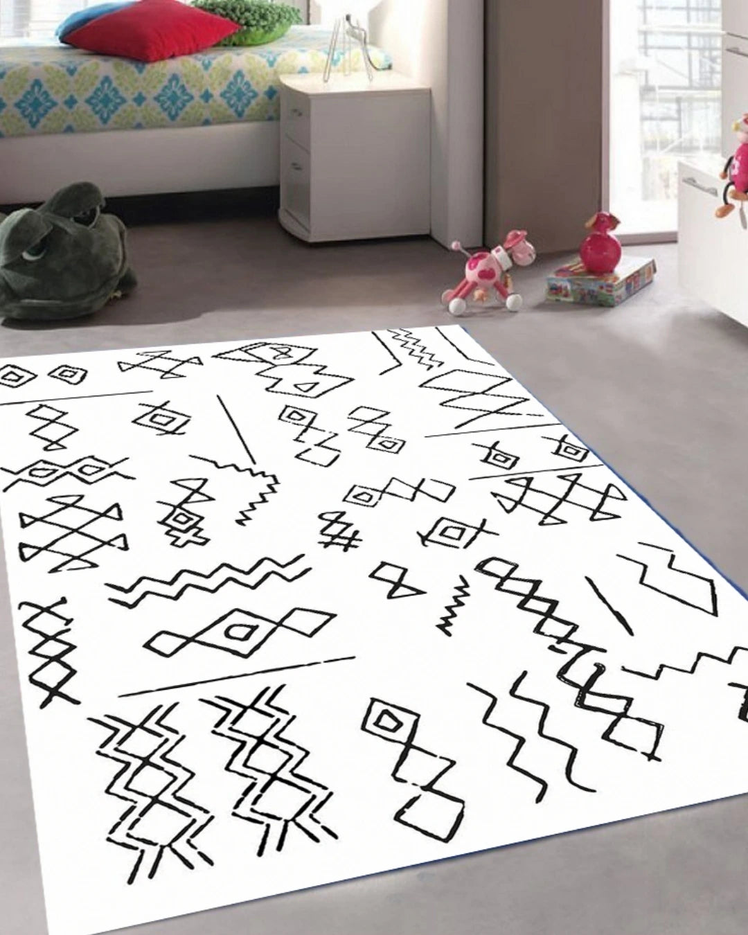 İskandinav Motifli Halı – Kaymaz Taban, Süngerli Yüzey, Makinede Yıkanabilir