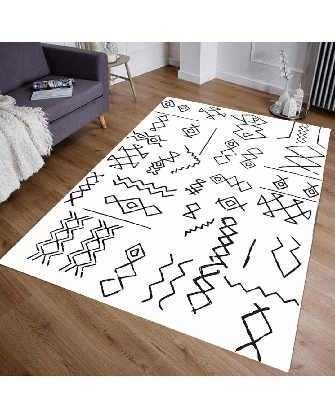 İskandinav Motifli Halı – Kaymaz Taban, Süngerli Yüzey, Makinede Yıkanabilir