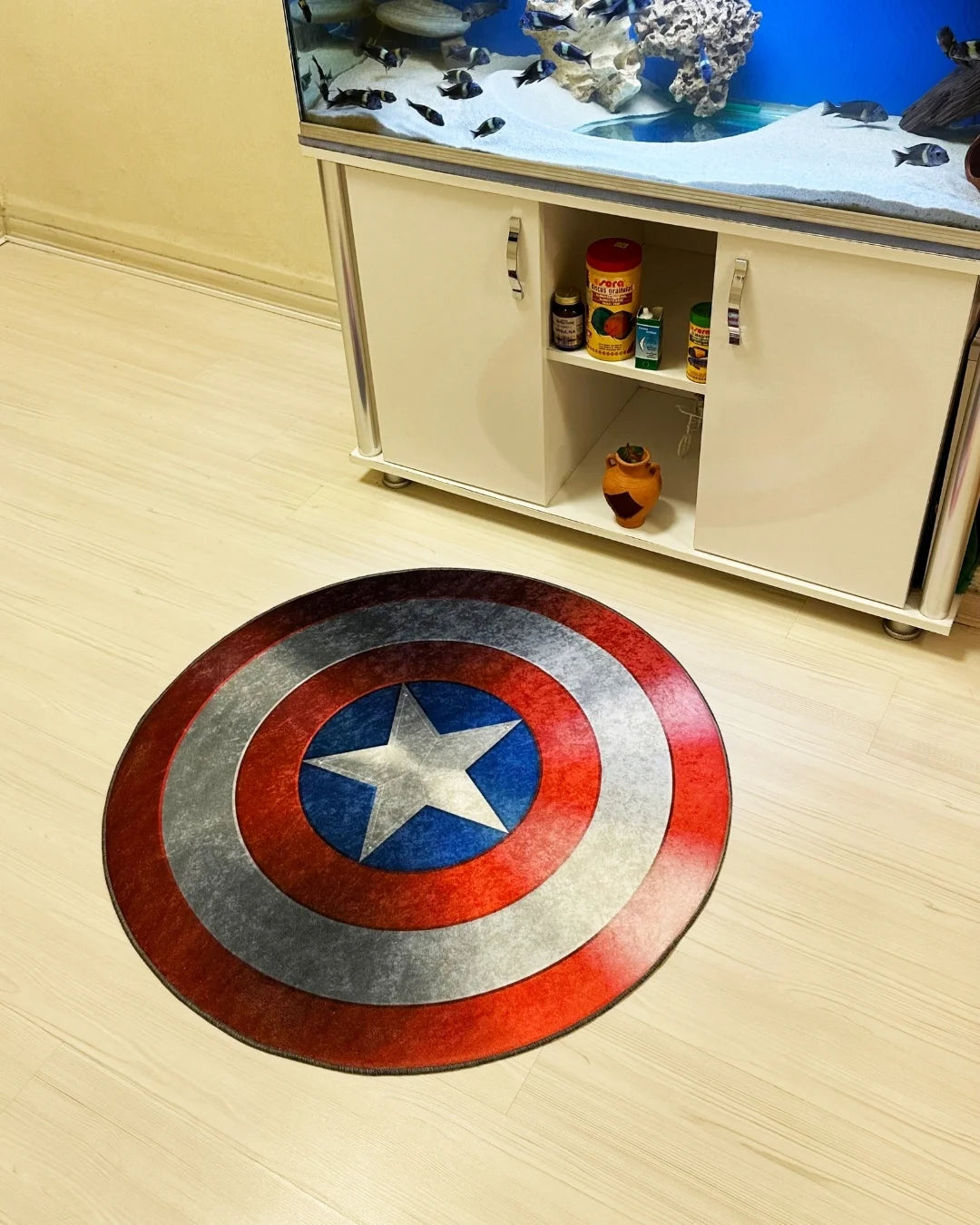 Kaptan Amerika Kalkanı Şeklinde Süngerli Yüzey Kaymaz Taban Dijital Baskı Halı1