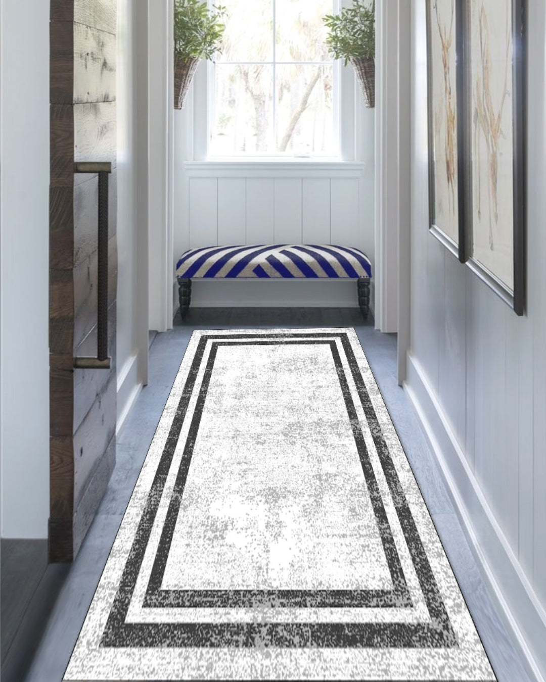 Krem Zemin Beyaz Şerit Özel Süngerli Yüzey Kaymaz Taban Yolluk / Halı 4