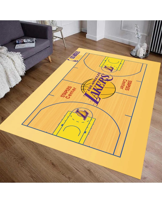 Los Angeles Lakers Sahası Şeklinde Dijital Baskı Halı – Kaymaz Taban, Yıkanabilir
