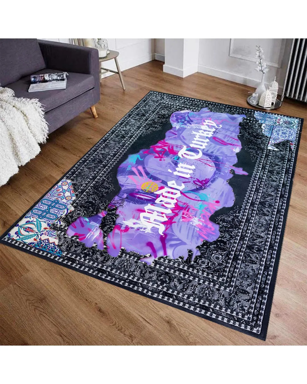 Made in Turkey Baskılı Halı – Özel Tasarım, Deri Taban, Süngerli Yüzey, Makinede Yıkanabilir