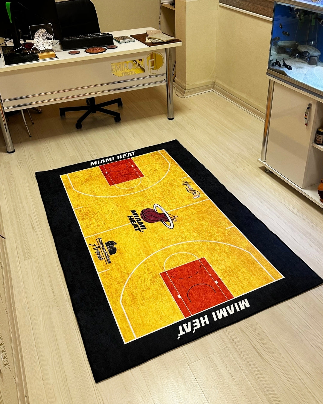 Miami Heat NBA Sahası Şeklinde Dijital Baskı Halı – Kaymaz Taban, Yıkanabilir2