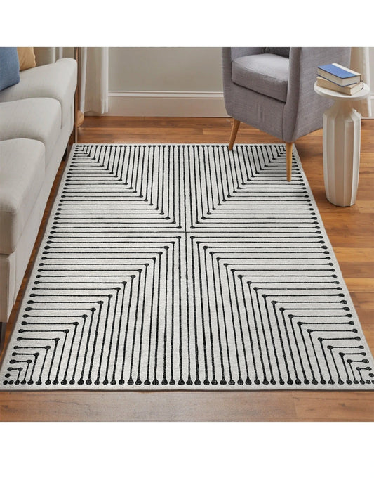  Modern Gri Çizgisel Motif Kaymaz Taban Salon Halısı – Yıkanabilir, Şık ve Konforlu Tasarım (EMR6-FR29)