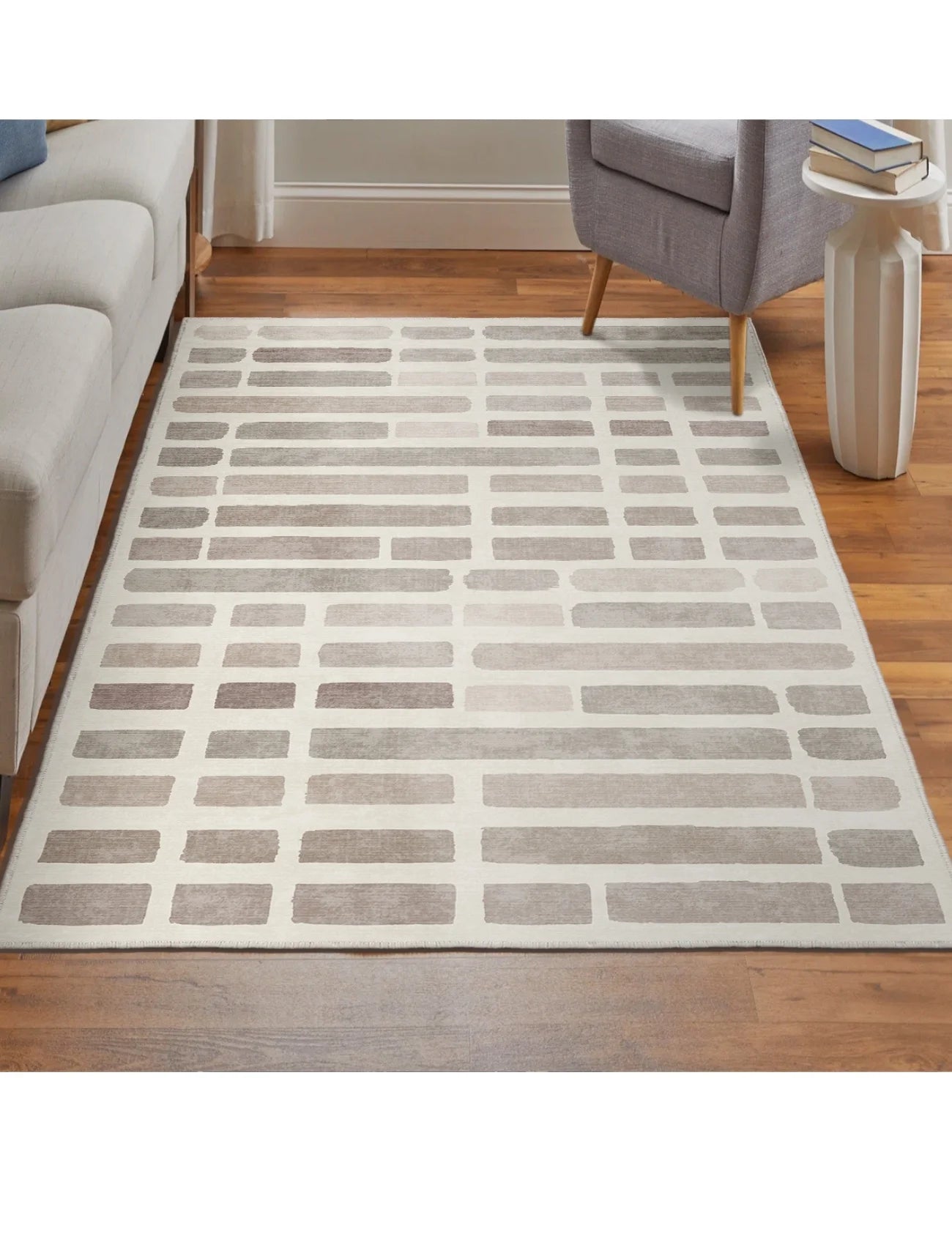 Modern Kareli Desen Kaymaz Taban Salon Halısı – Yıkanabilir, Şık ve Konforlu Tasarım ( EMR9-FR204 )