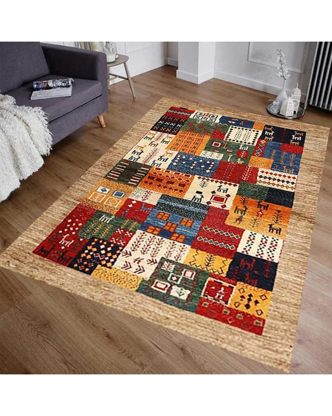 Mısır Motifli Dijital Baskı Halı – Deri Tabanlı, Yıkanabilir, Özel Süngerli Yüzey