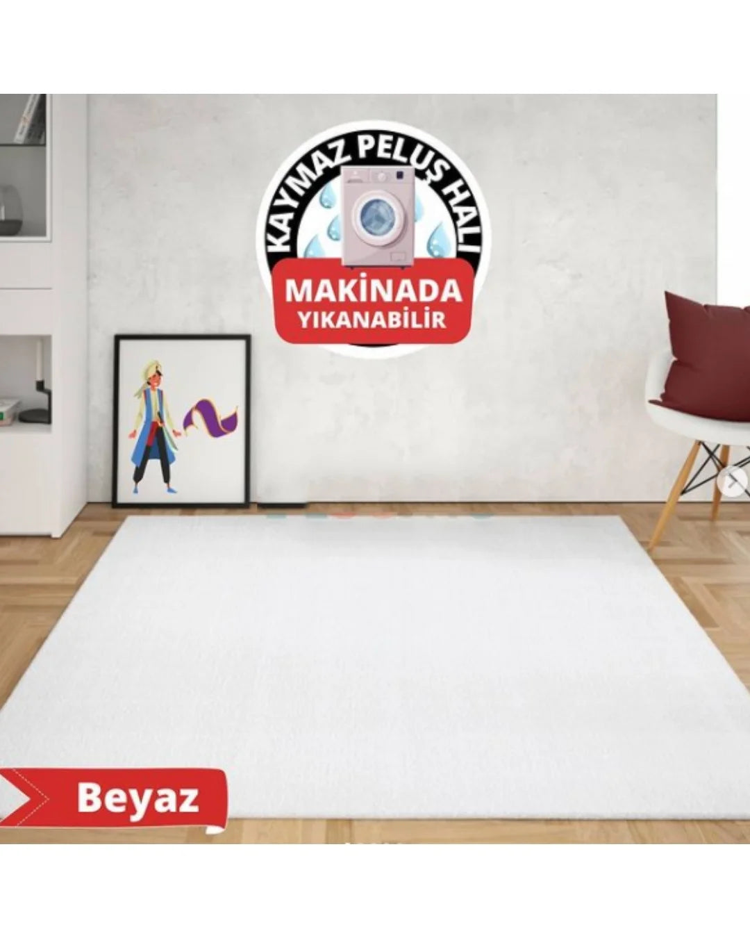 Özel Orijinal Krem Renk Peluş Yüzeyli Kaymaz Taban Peluş Halı1